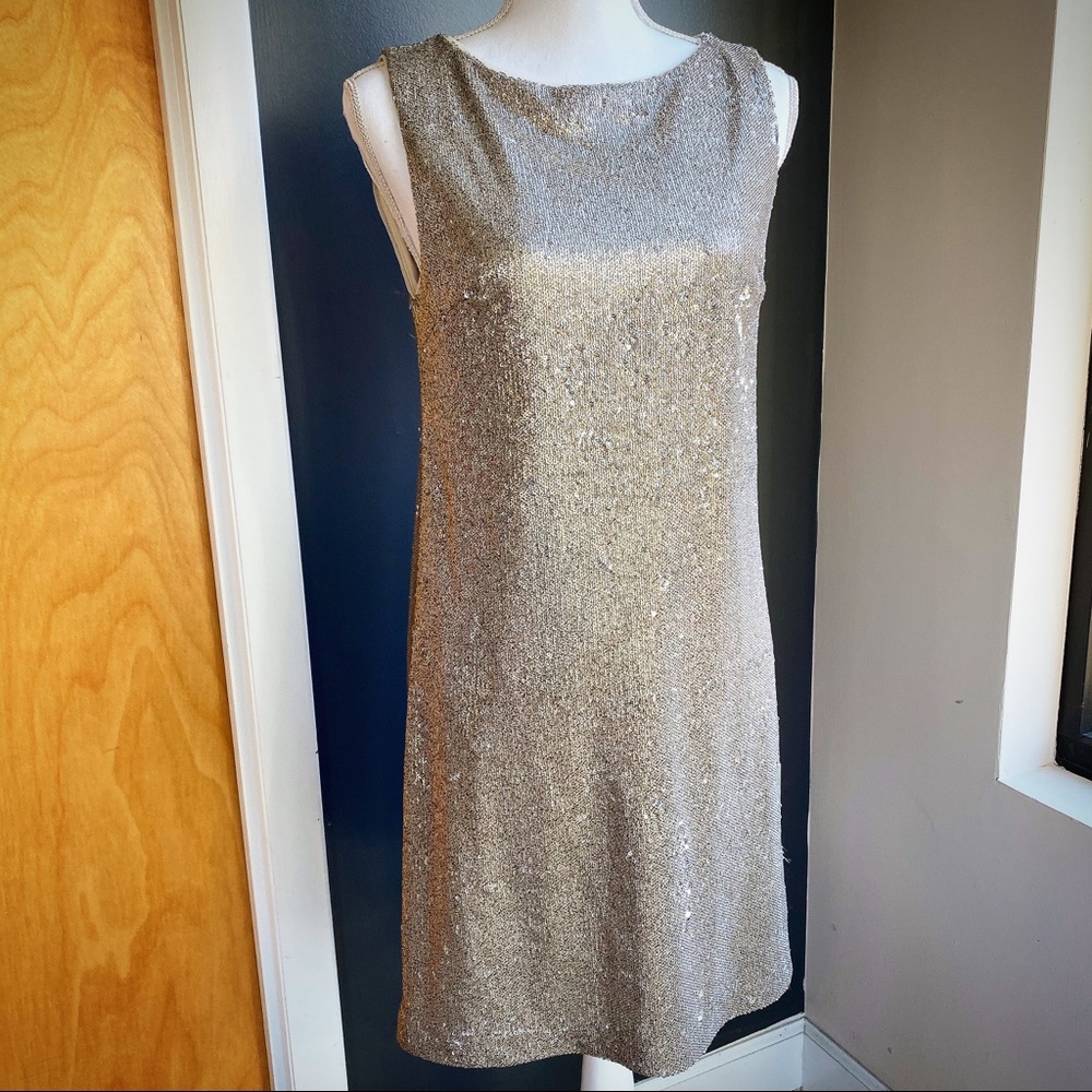Betsey Johnson Gold Sequin Cocktail Swing Dress